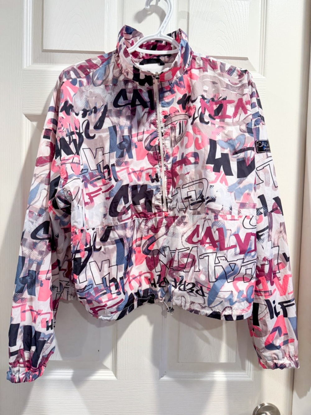 Calvin Klein Performance Pink & White Printed Cropped Windbreaker Jacket M